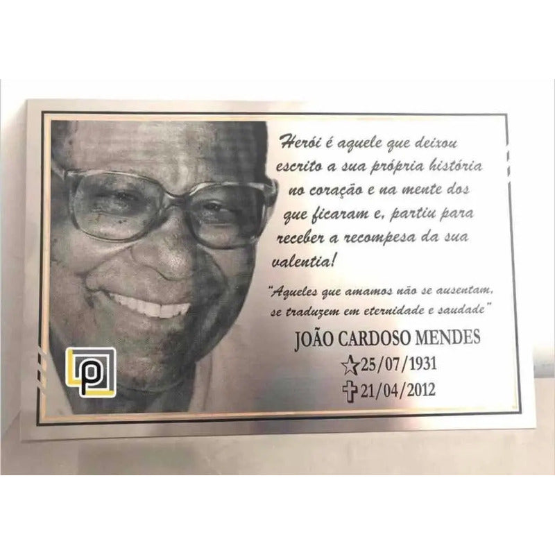 Placa Em Inox Baixo Relevo Placa Retangular Com Moldura E Foto