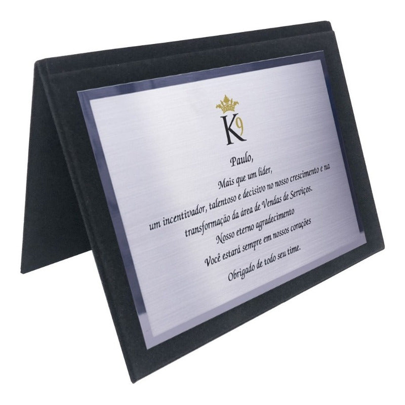 Estojo De Veludo Tipo Capa Placa De Homenagem 10x15 - Preto