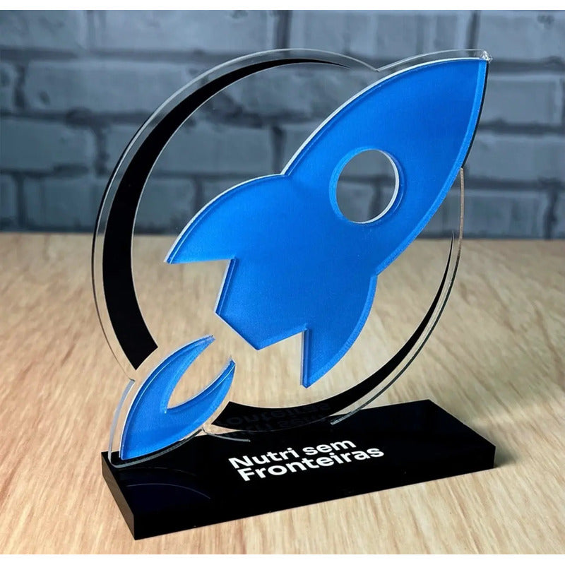 Troféus Personalizados Em Acrílico - 20x10cm  Azul E Branco