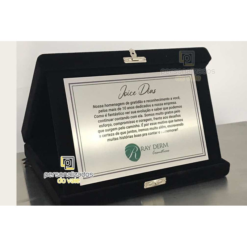 Placa Homenagem/formatura Aço Inox Estojo De Veludo 25x19