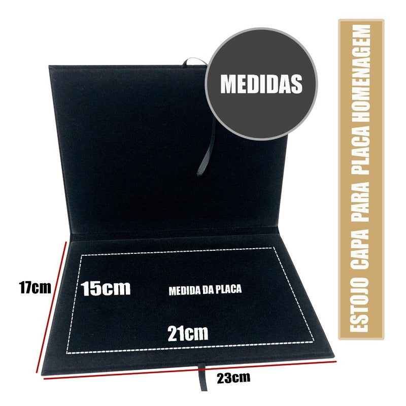 Estojo De Veludo Placa De Homenagem 21x15 Tipo Capa  - Preto