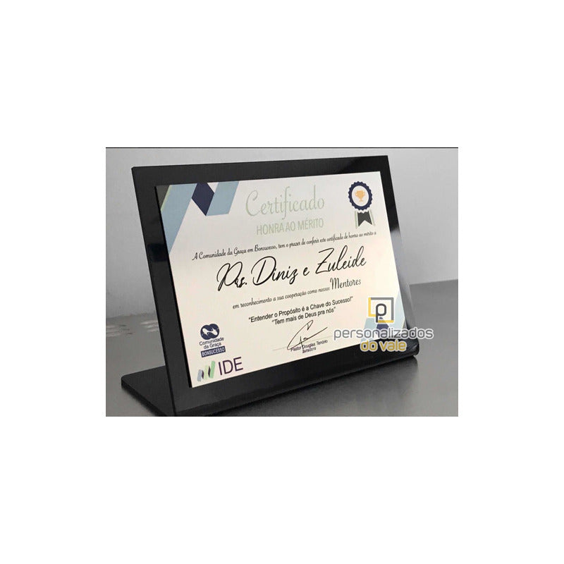 Placa De Homenagem Inox Com Acrílico Preto Certificado / Homenagem