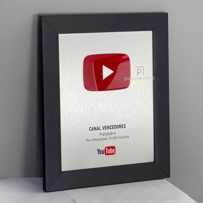 Placa Inscritos Youtube Inox - Com Vermelho Inox