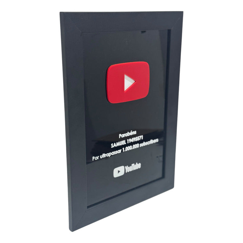 Placa Inscritos Youtube Inox - Com Vermelho Inox