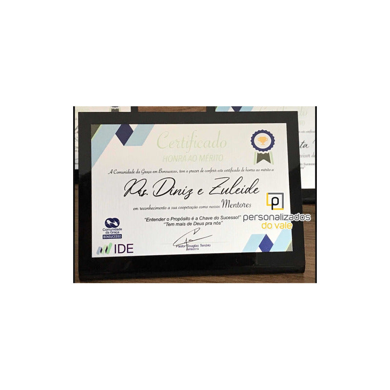 Placa De Homenagem Inox Com Acrílico Preto Certificado / Homenagem