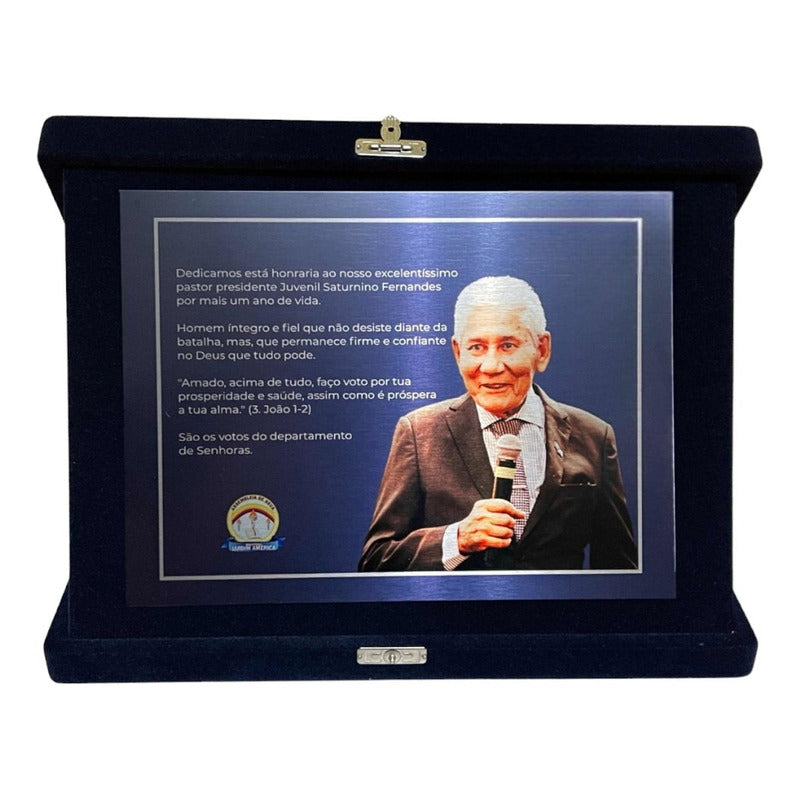 Placa Homenagem/formatura Aço Inox Estojo De Veludo 20x15cm