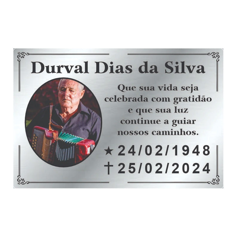 Placa Túmulo Lápide Com Foto Colorida Em Inox 30x20