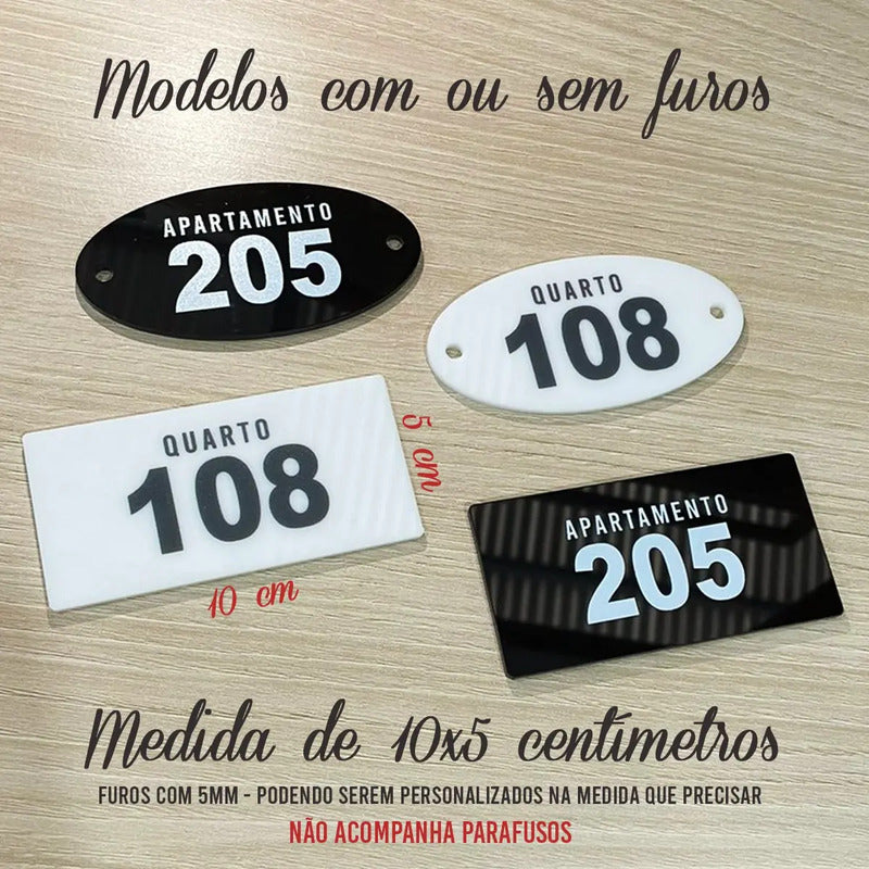Placa Acrílico Personalizada Porta Quarto Hotel Pousada 4un
