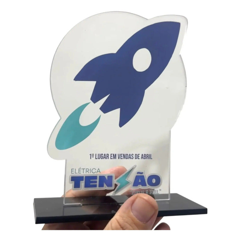 Troféus Personalizados Em Acrílico - 20x10cm  Azul E Branco