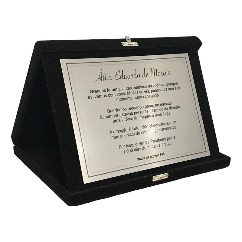 Placa Homenagem/formatura Aço Inox Estojo De Veludo 23x17cm