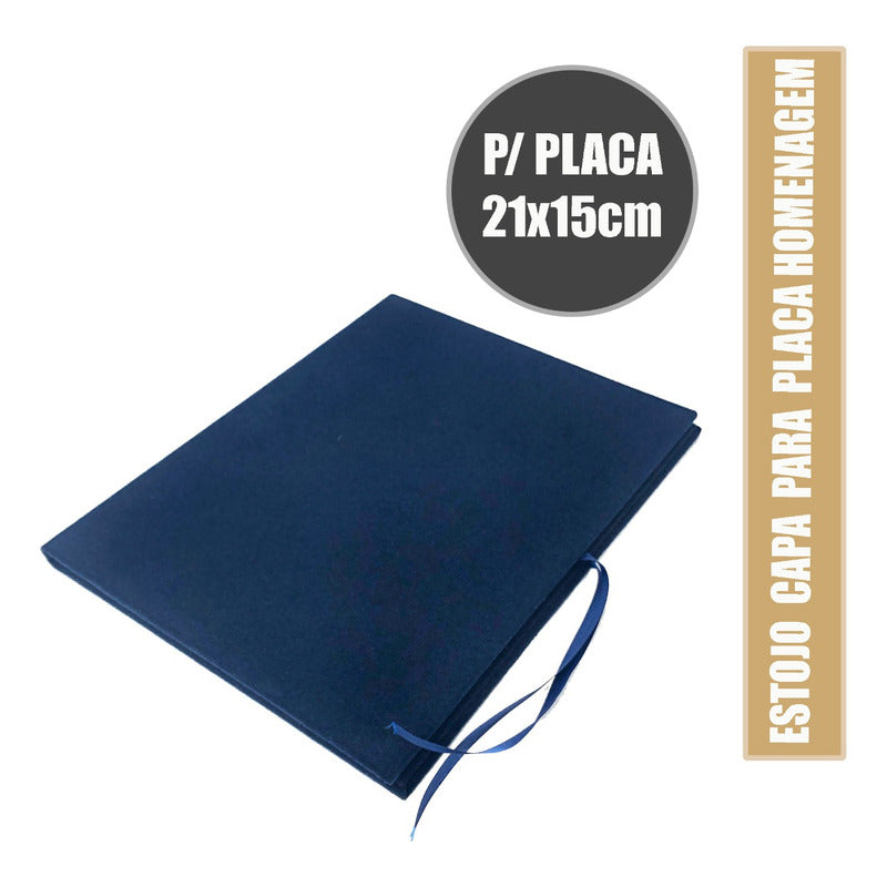 Capa Book Estojo De Veludo Placa De Homenagem 21x15cm - Azul