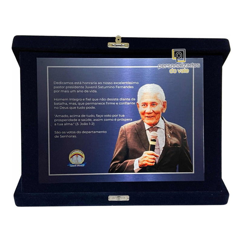 Placa Homenagem/formatura Aço Inox Estojo De Veludo 20x15cm