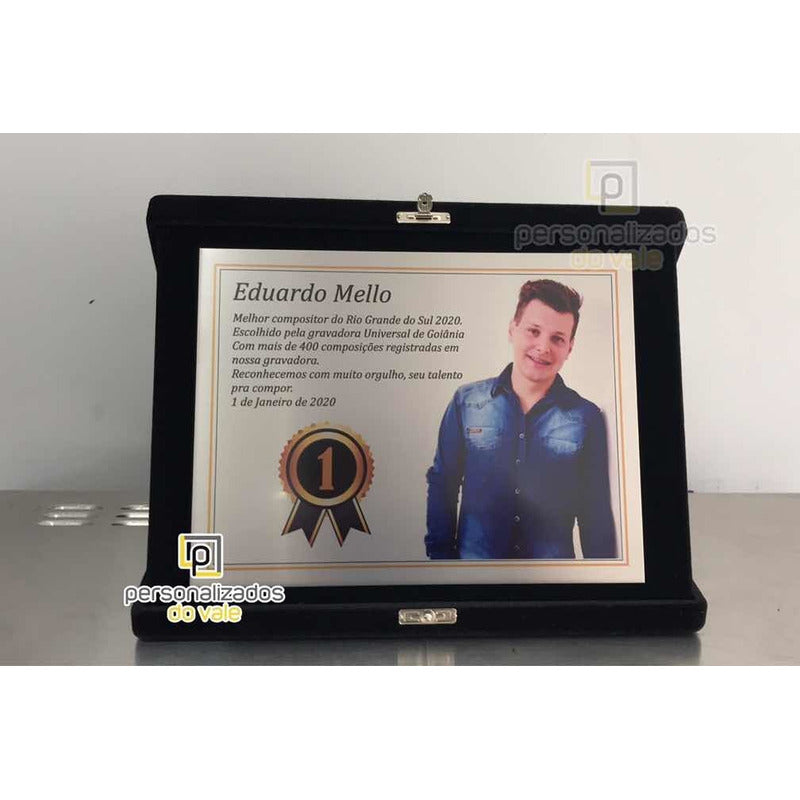 Placa Homenagem/formatura Aço Inox Estojo De Veludo 25x19