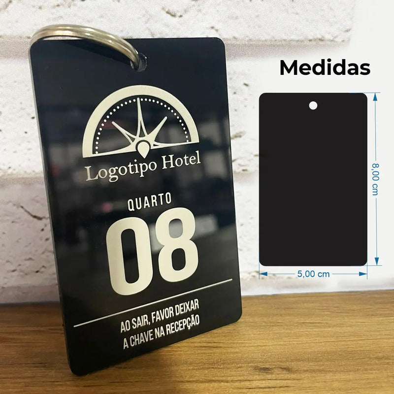Chaveiro Personalizado Hotel Pousada Acrilico Preto 30un Preto