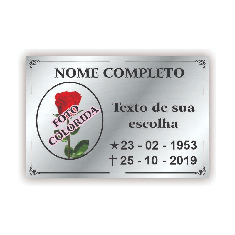 Placa Túmulo Lápide Com Foto Colorida Em Inox 30x20