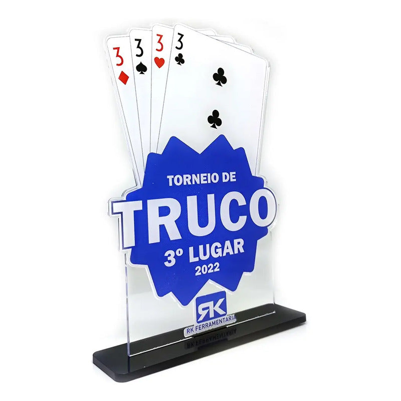 Troféus Personalizados Em Acrílico - 20x10cm  Azul E Branco