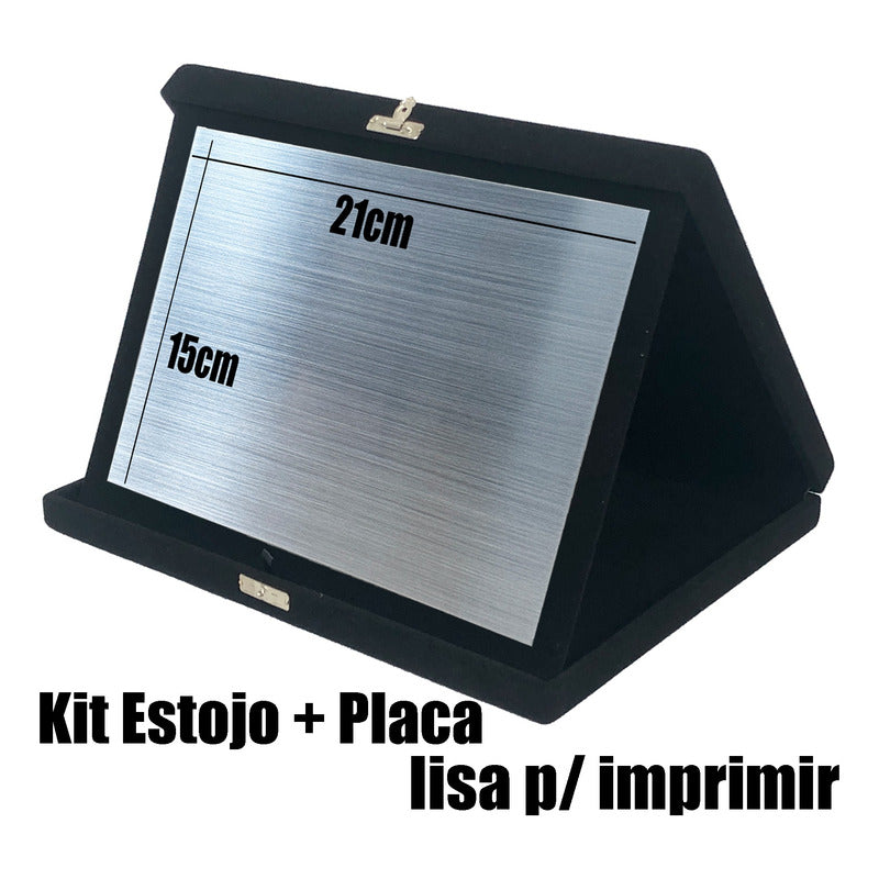 Kit 01 Estojo Veludo E Placa Lisa  20x15cm Homenagem