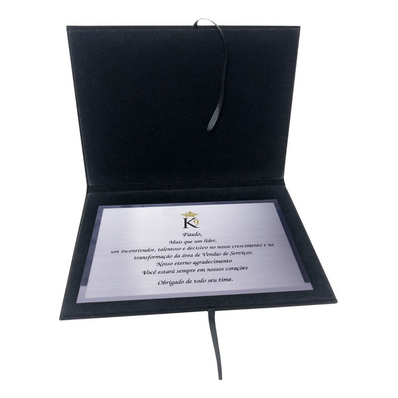 Estojo De Veludo Tipo Capa Placa De Homenagem 10x15 - Preto