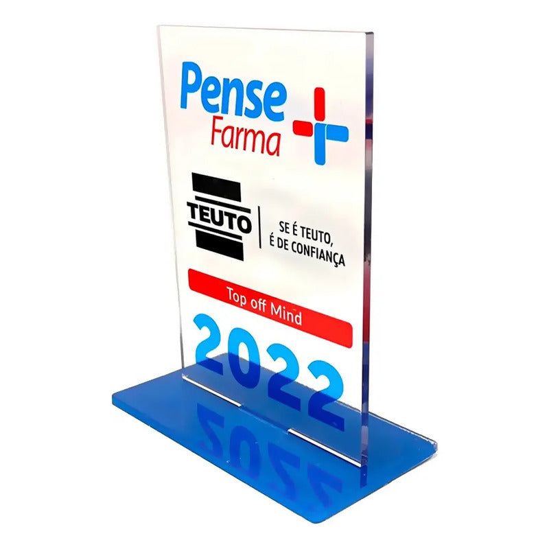 Troféus Personalizados Em Acrílico - 20x10cm  Azul E Branco