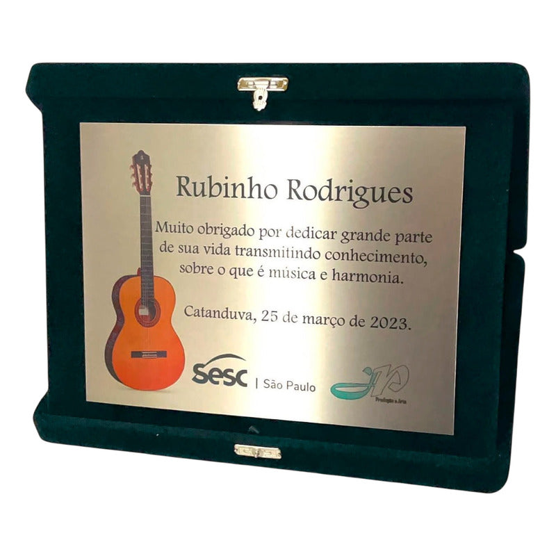 Placa Homenagem/formatura Aço Inox Estojo De Veludo 23x17cm