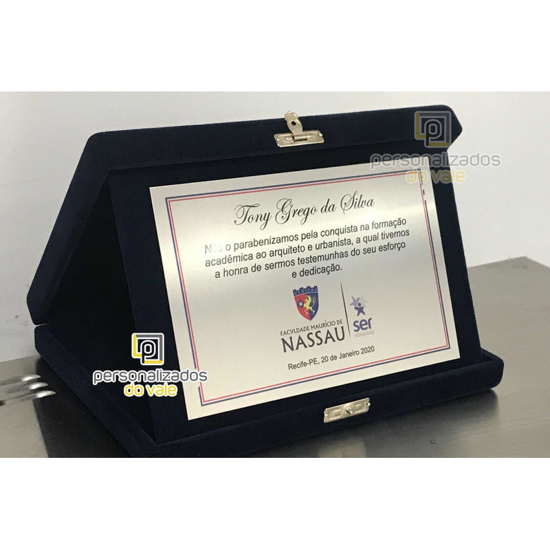 Placa De Homenagem/formatura Aço Inox Estojo De Veludo