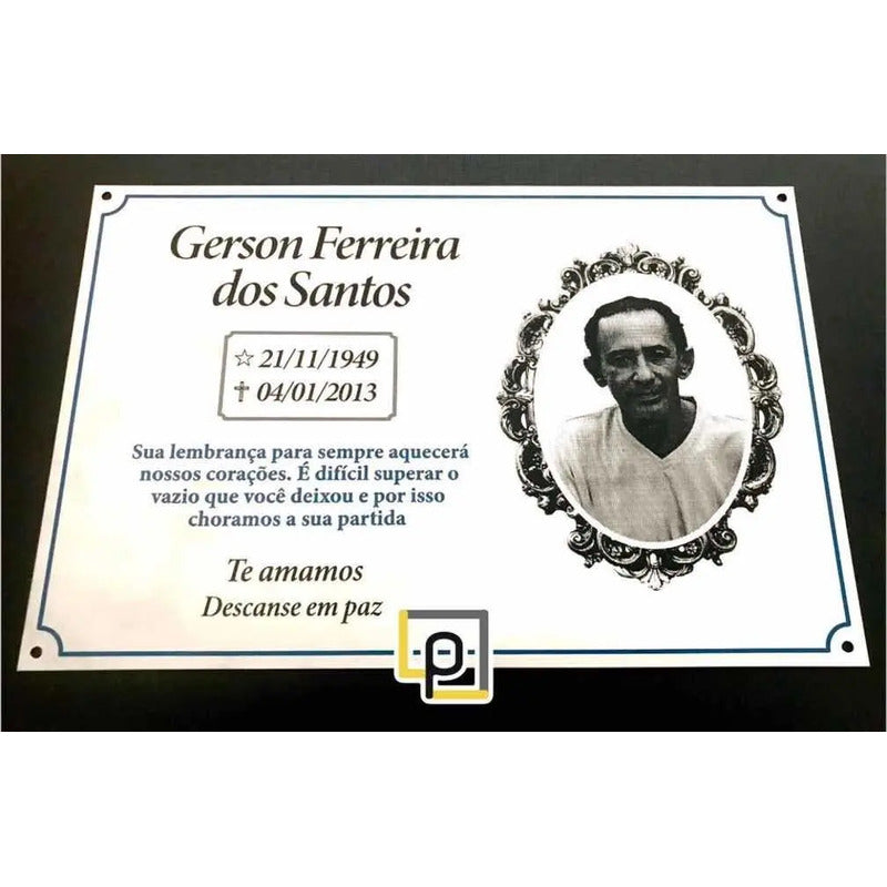 Placa Em Inox Baixo Relevo Placa Retangular Com Moldura E Foto