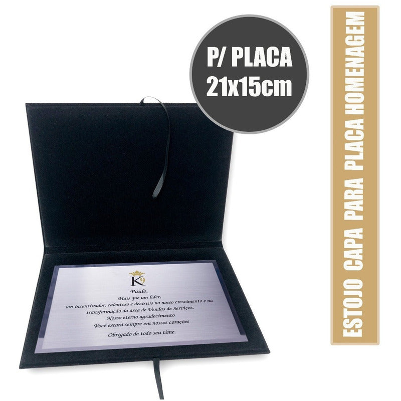 Estojo De Veludo Placa De Homenagem 21x15 Tipo Capa  - Preto