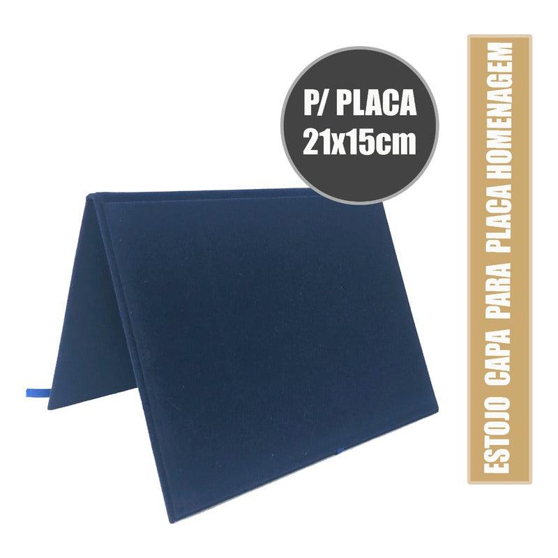 Capa Book Estojo De Veludo Placa De Homenagem 21x15cm - Azul