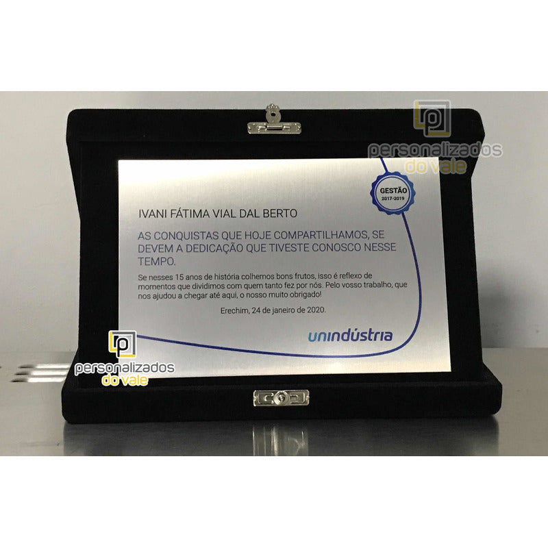 Placa De Homenagem/formatura Aço Inox Estojo De Veludo