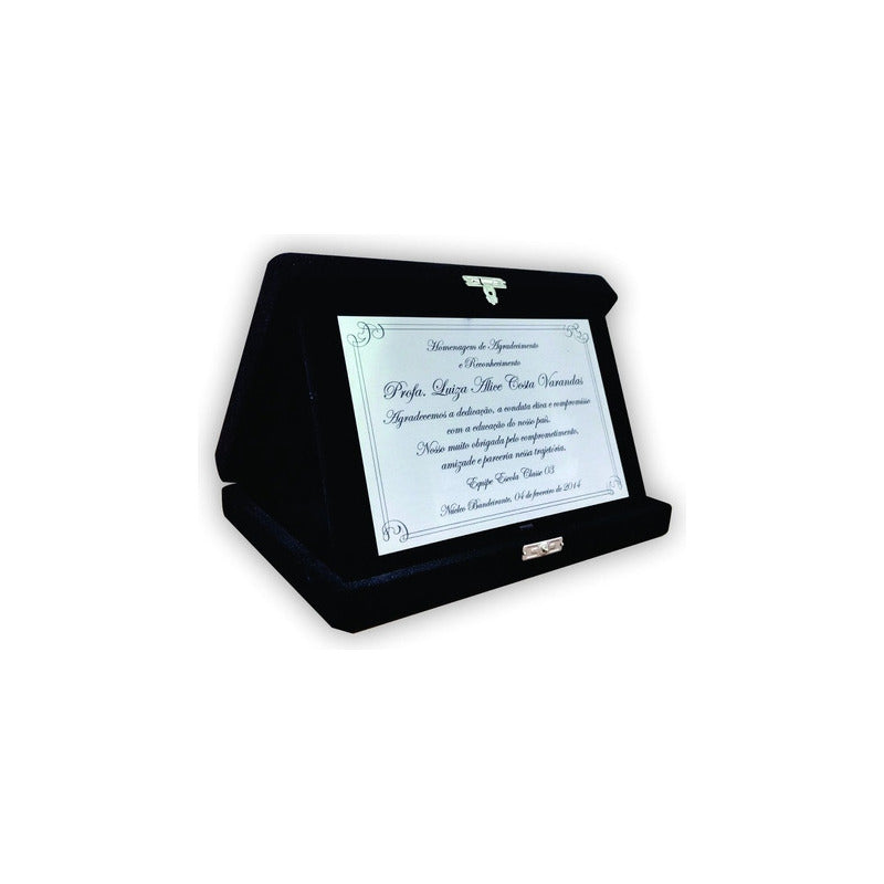 Placa Homenagem/formatura Aço Inox Estojo De Veludo 26x19cm