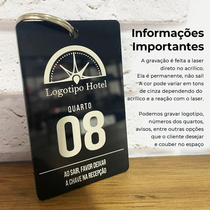 Chaveiro Personalizado Hotel Pousada Acrilico Preto 30un Preto