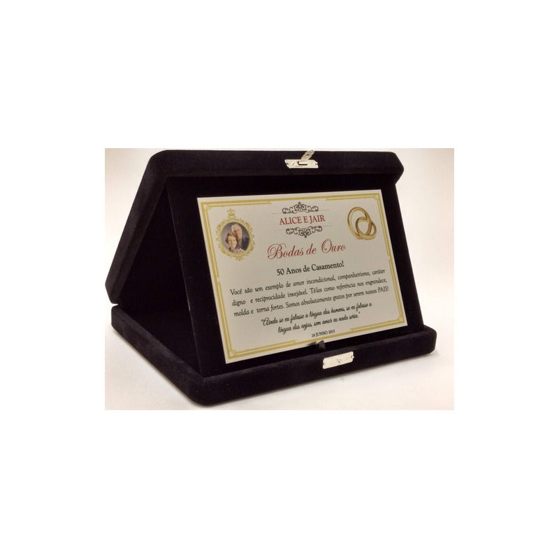 Placa Homenagem/formatura Aço Inox Estojo De Veludo 26x19cm