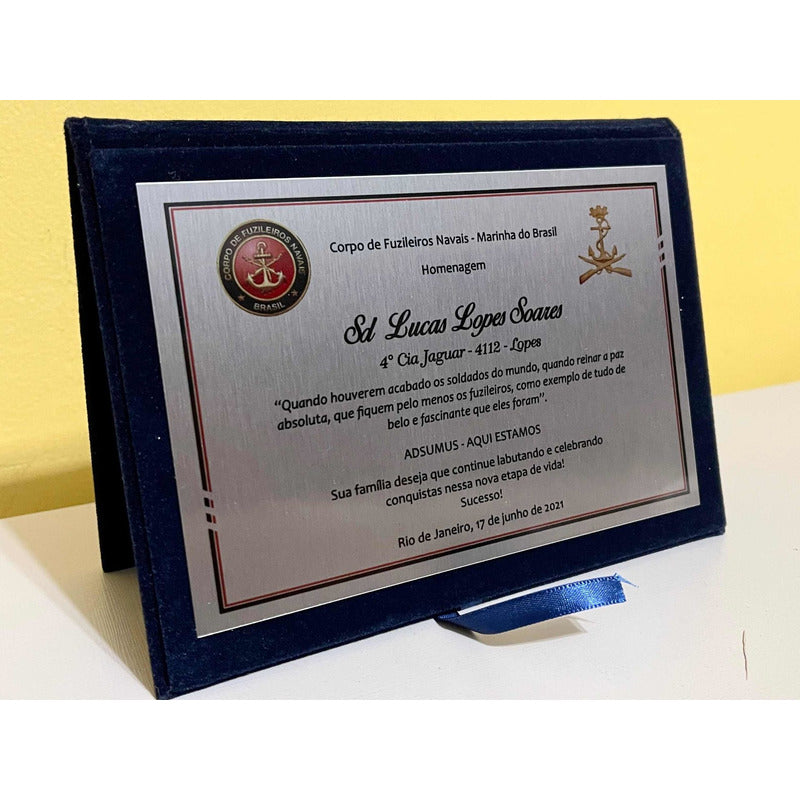 Placa De Homenagem Personalizada Inox Capa De Livro 17x12cm