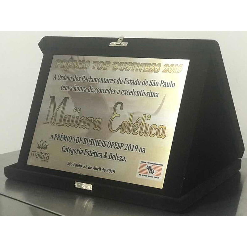 Placa Homenagem/formatura Aço Inox Estojo De Veludo 25x19