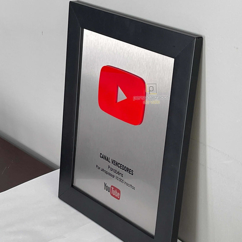 Placa Inscritos Youtube Inox - Com Vermelho Inox