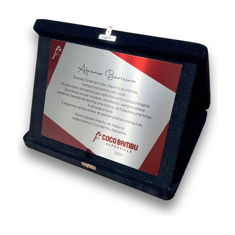Placa Homenagem/formatura Aço Inox Estojo De Veludo 26x19cm