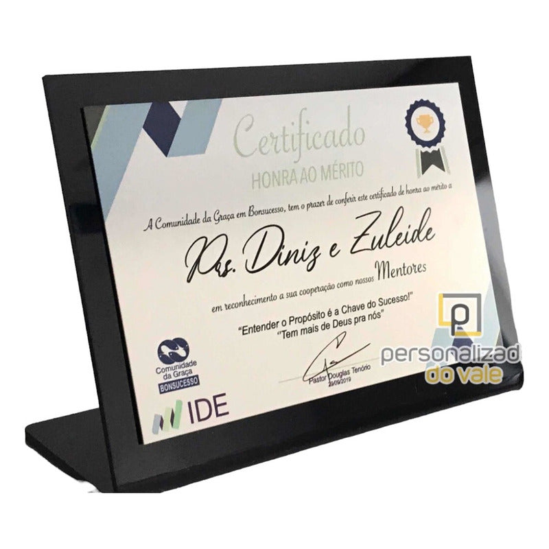 Placa De Homenagem Inox Com Acrílico Preto Certificado / Homenagem