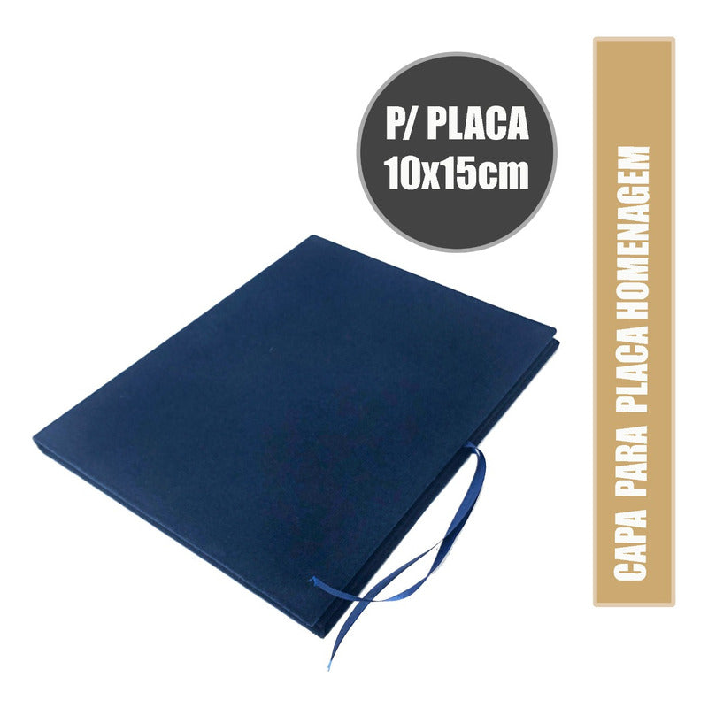 Capa De Veludo Tipo Estojo, Placa Metal P/ Homenagem 10x15cm Azul