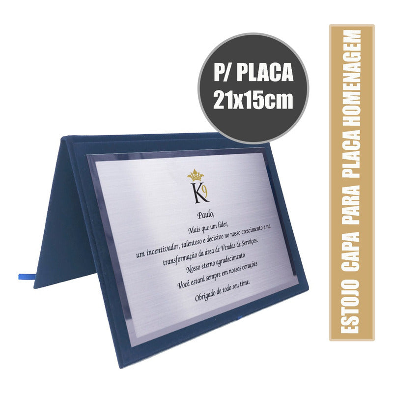 Capa Book Estojo De Veludo Placa De Homenagem 21x15cm - Azul