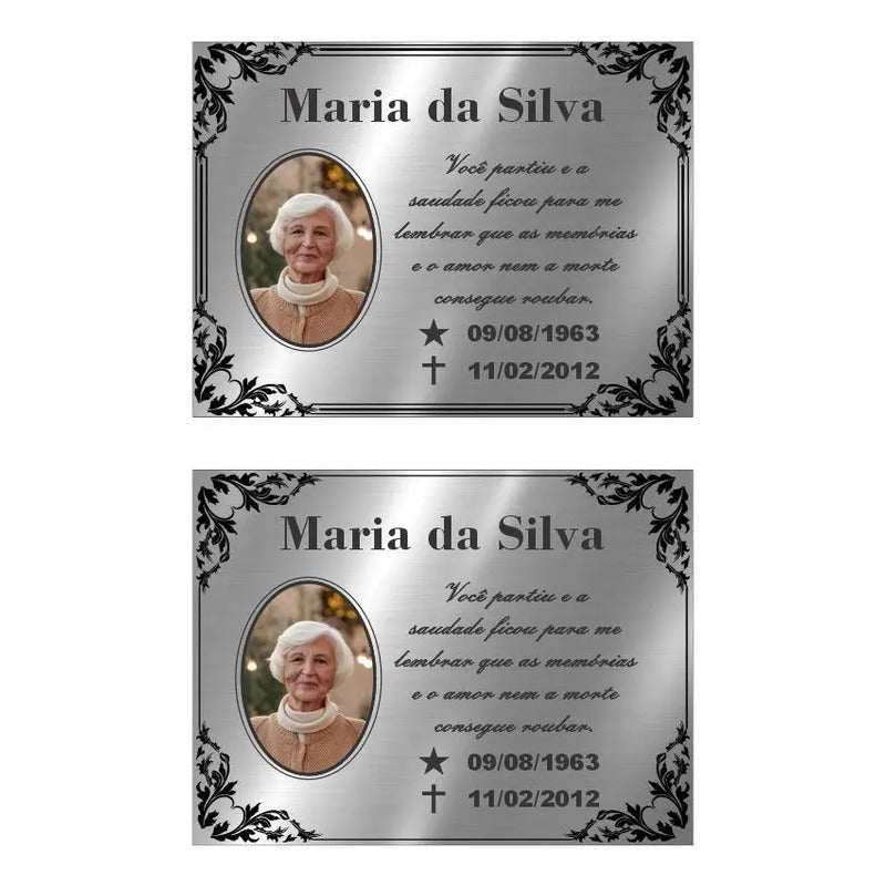 Placa Túmulo Lápide Em Alumínio Com Foto Colorida 20x15 Cm