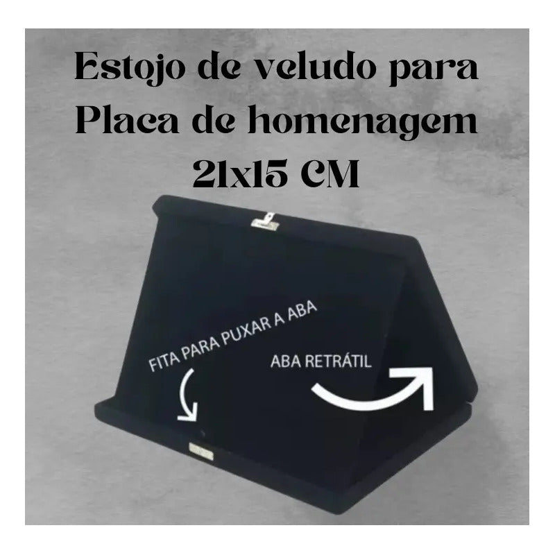 Estojo De Veludo P/placa De Homenagem 21x15 C Aba - Preto