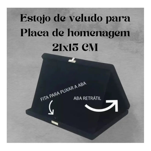 Estojo De Veludo P/placa De Homenagem 21x15 C Aba - Preto